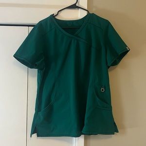 Cherokee Infinity Women’s V Neck Mock Wrap Four Pocket Scrub Top in Hunter XL